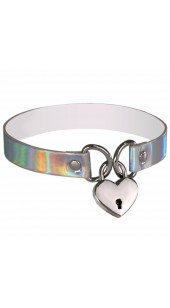 Holographic Locking Heart Choker Collar in a Range of Colours.