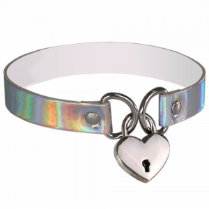 Holographic Locking Heart Choker Collar in a Range of Colours.