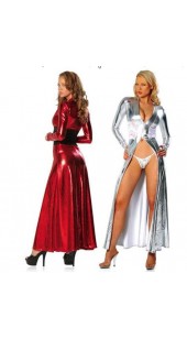 Red or Silver Spandex and Lace Open Front Dress with a G-string.