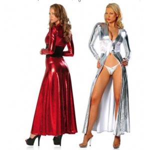 Red or Silver Spandex and Lace Open Front Dress with a G-string.