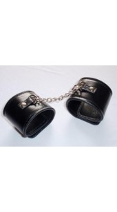 Black Leather Wrist Restrains Wit Small Chain.