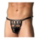 Black Pvc Front Cage Thong With Steel Stud Detail.