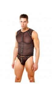 Two Pc Black Mesh and Spandex Body Suit With Stud Detail.