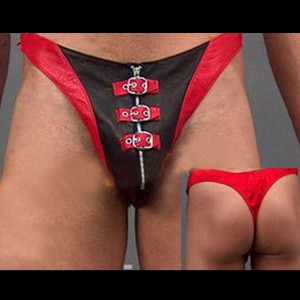 Red and Black Front Buckle With Zip Thong.