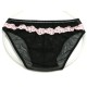 Black Mesh Briefs With Pink Lace Trim.