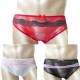 Black or Red Mesh Briefs With Light Pink Lace Trim.