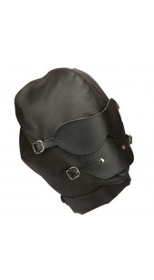 Pleather Hood With Eyes and Mouth Cover With Built in Ball Gag.