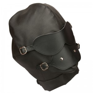 Pleather Hood With Eyes and Mouth Cover With Built in Ball Gag.