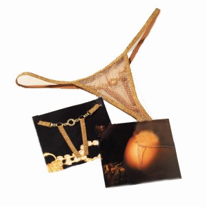Gold Sparkle G-String With Rhinestone Detail.