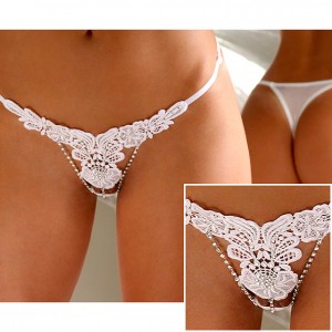 Lace Thong With Rhinestone Detail in Colours White, red and Black.