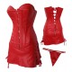 Red Pleather Corset and Skirt.