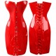 Red Pvc Strapless Corset Dress With Lace Up Rear.