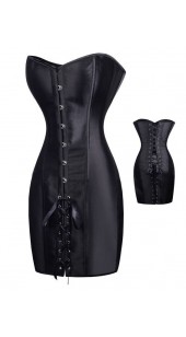 Black  Strapless Corset Dress With Lace Up Rear.