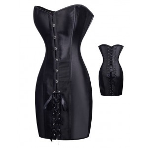 Black  Strapless Corset Dress With Lace Up Rear.