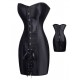 Black Pvc Strapless Corset Dress With Lace Up Rear.