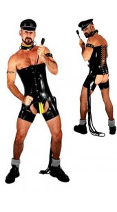 Men's Black Pvc Corset and Short's Chap Set Size XXXL.