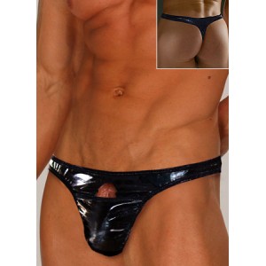 Black Pvc Thong With Hole In The Front in Sizes XL,XXL and XXXL.