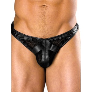 Black Faux Leather and Mesh Thong.