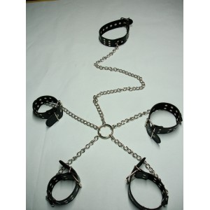 Black Soft Leather Collar, Wrist's and Ankle Restrains.