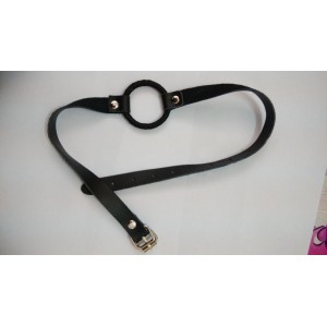 Black Leather Gag With Steel  Mouth O Ring.