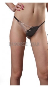 Stretch Black Thong With Chain Detail.