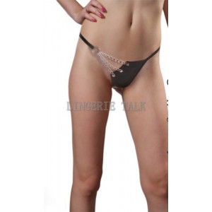 Stretch Black Thong With Chain Detail.