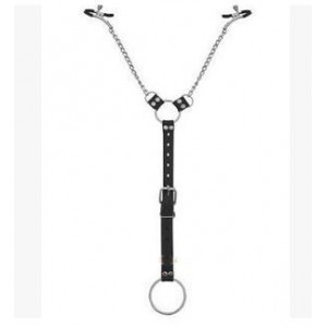 Adjustable Nipple Clamp's With Leather Strap and Cock Ring.
