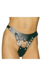Adjustable Black Leather Open Front Thong.