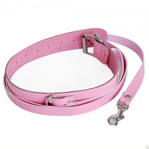 Pink Leather Collar and Lead Set.