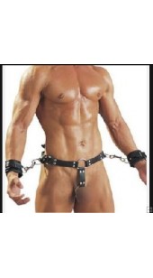 Black Leather Waist Collar With Wrist Restrain's and Penis Ring.