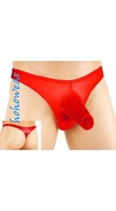 Shiney Red Thong With Open End Front Pouch.