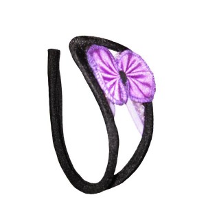 Black Crotchless C-String With Purple Lace Flower Insert. 