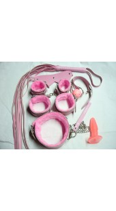 Nine Pc Pink bondage Set With Vibrating Anal Plug