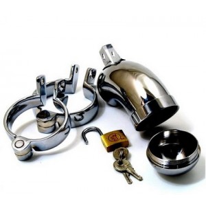 Steel Tube With Screw Out End Chastity Device With 38mm or 40mm or 45mm or 50mm Scrotum Lock.