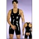 Black Pvc Men's bodysuit With Open Crotch and Back In Sizes Medium and XL