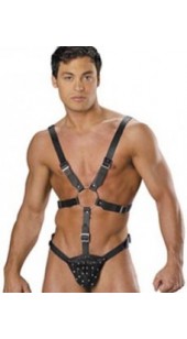 Men's Black Leather Bondage Suit.