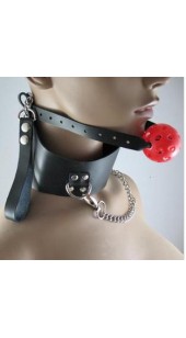 Adjustable Black Collar With Adjustable Breathable Ball Gag and Steel Clip's.