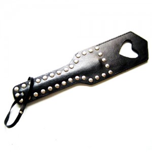 Black Leather Paddle With Heart Cut Out And Chrome Dome Stud's.