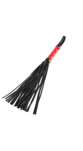 Black Pu Leather Whip  With Heart Red Handle and Chrome Dome Stud's.