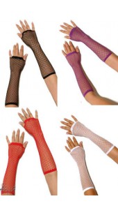 Fishnet Long Gloves In Four Colours-Black-Purple-Red-White.