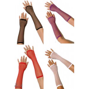 Fishnet Long Gloves In Four Colours-Black-Purple-Red-White.