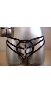 Black Spandex Strap G-String With Front O Ring Detail.