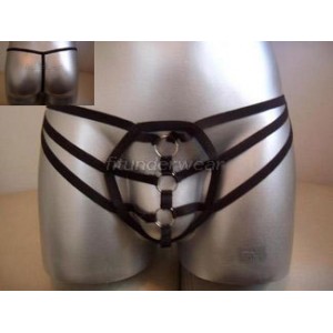 Black Spandex Strap G-String With Front O Ring Detail.