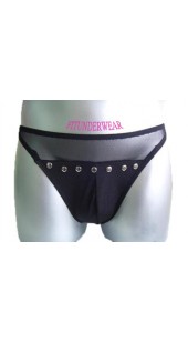 Black Spandex and Mesh G-String With Dome Detail.