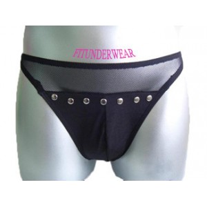Black Spandex and Mesh G-String With Dome Detail.