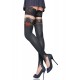 Black Thigh High Lace Top Stockings With Red Bow Detail.