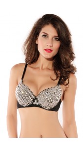 Sexy Black Bra With Rhinestone Detail in Sizes Medium and Large.