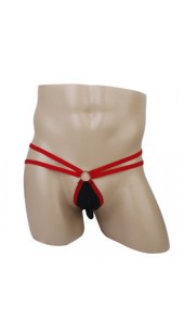 Black Front Pouch Briefs With Steel O Ring and Red Trim.