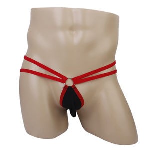 Black Front Pouch Briefs With Steel O Ring and Red Trim.