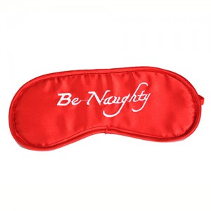 Red Satin Padded Eye Mask With BE NAUGHTY Printed on the Front.